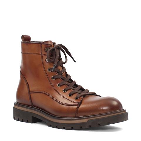 Erkek Taba Bağcıklı Fermuarlı Deri Bot