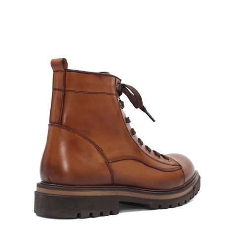 Erkek Taba Bağcıklı Fermuarlı Deri Bot