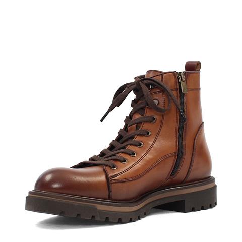 Erkek Taba Bağcıklı Fermuarlı Deri Bot