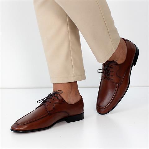 Erkek Taba Kösele Bağcıklı Deri Klasik Ayakkabı