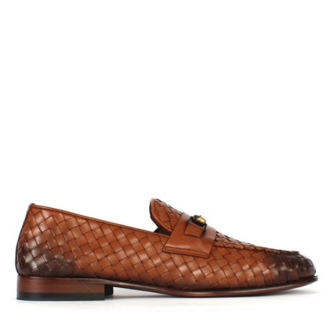 Erkek Taba Kösele Taban Örgü Deri Loafer