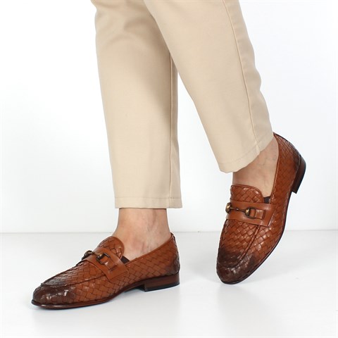 Erkek Taba Kösele Taban Örgü Deri Loafer