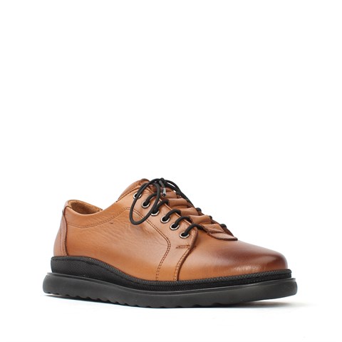 Kadın Taba Bağcıklı Kalın Tabanlı Deri Ayakkabı