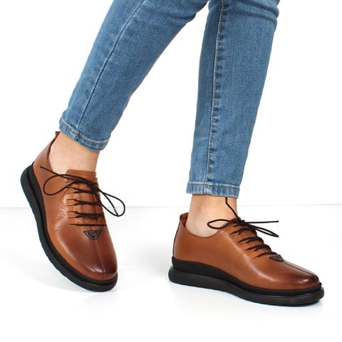 Kadın Taba Bağcıklı Kalın Tabanlı Deri Ayakkabı