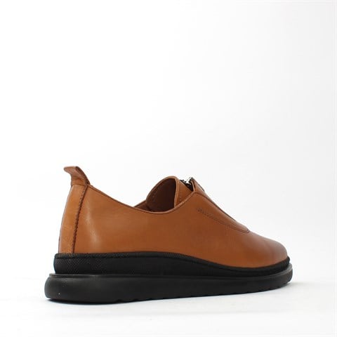 Kadın Taba Fermuarlı Kalın Tabanlı Deri Ayakkabı