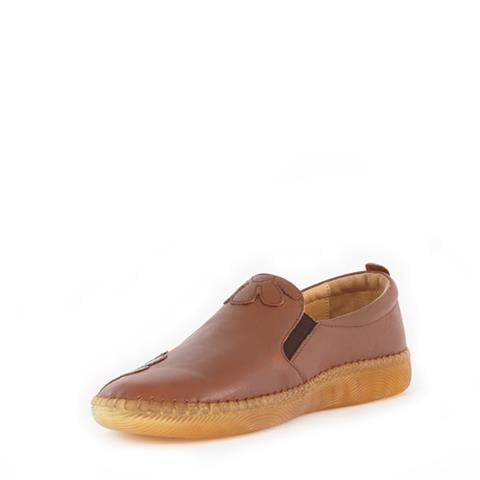 Kadın Taba Lastikli Çiçek Desenli Deri Ayakkabı