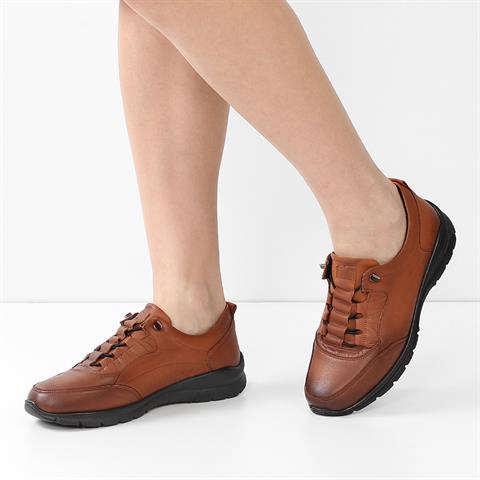 Kadın Taba Bağcıklı Deri Ayakkabı