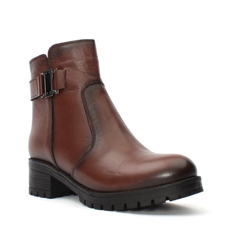 Kadın Taba Fermuarlı Tokalı Deri Bot