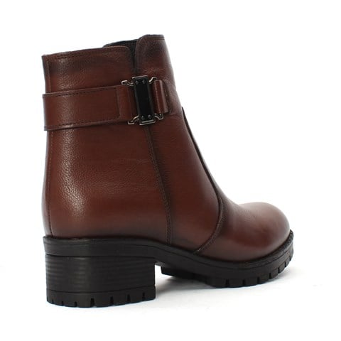 Kadın Taba Fermuarlı Tokalı Deri Bot