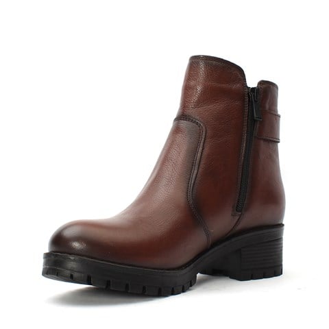 Kadın Taba Fermuarlı Tokalı Deri Bot