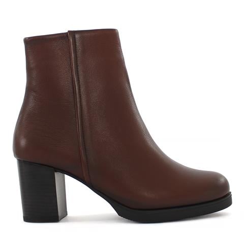 Kadın Taba Fermuarlı Kalın Topuklu Deri Bot