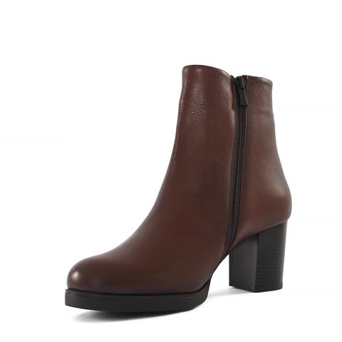 Kadın Taba Fermuarlı Kalın Topuklu Deri Bot