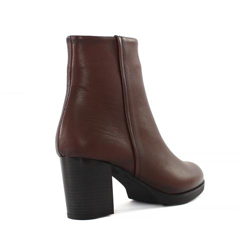 Kadın Taba Fermuarlı Kalın Topuklu Deri Bot