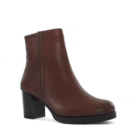 Kadın Taba Fermuarlı Kalın Topuklu Deri Bot