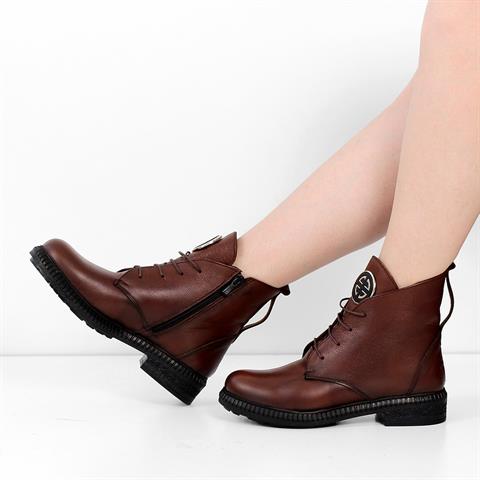 Kadın Taba Fermuarlı Tokalı Deri Bot