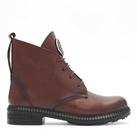 Kadın Taba Fermuarlı Tokalı Deri Bot