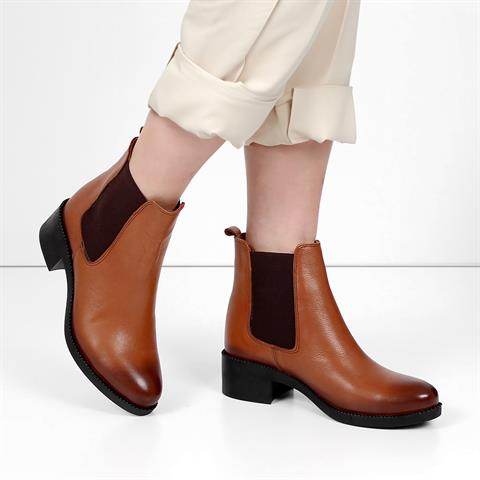 Kadın Taba Kalın Tabanlı Deri Chelsea Bot