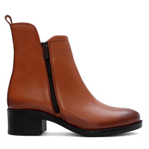 Kadın Taba Çift Fermuarlı Deri Bot