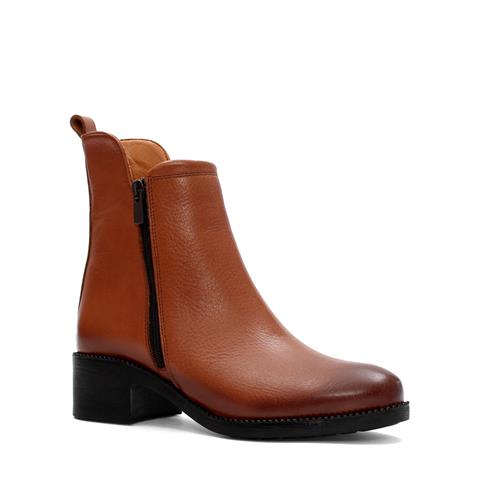 Kadın Taba Çift Fermuarlı Deri Bot