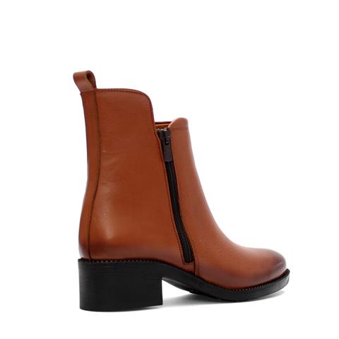 Kadın Taba Çift Fermuarlı Deri Bot