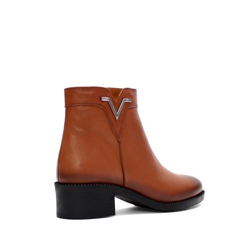 Kadın Taba Fermuarlı Kalın Topuklu Deri Bot