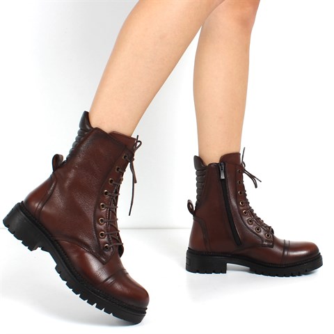 Kadın Taba Fermuarlı Deri Postal Bot