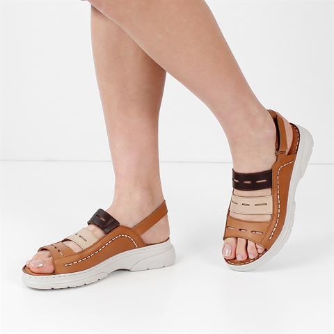 Kadın Taba Bilekten Cırt Cırtlı Deri Sandalet