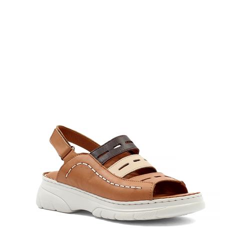 Kadın Taba Bilekten Cırt Cırtlı Deri Sandalet