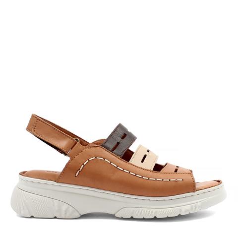 Kadın Taba Bilekten Cırt Cırtlı Deri Sandalet