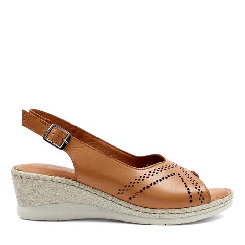 Kadın Taba Bilekten Bantlı Deri Sandalet