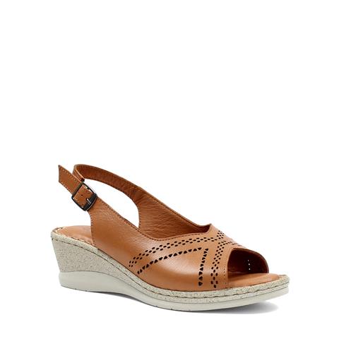 Kadın Taba Bilekten Bantlı Deri Sandalet