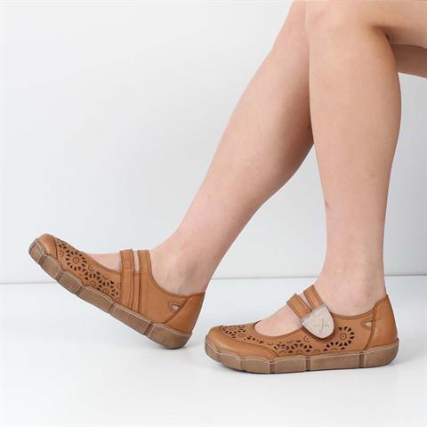 Kadın Taba Cırt Cırtlı Önü Kapalı Deri Ayakkabı