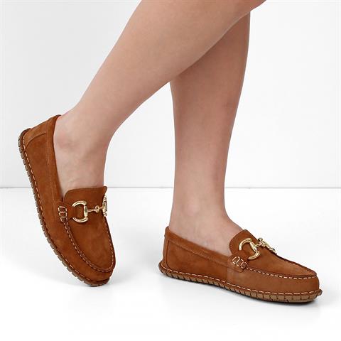 Kadın Taba Tokalı Süet Deri Babet