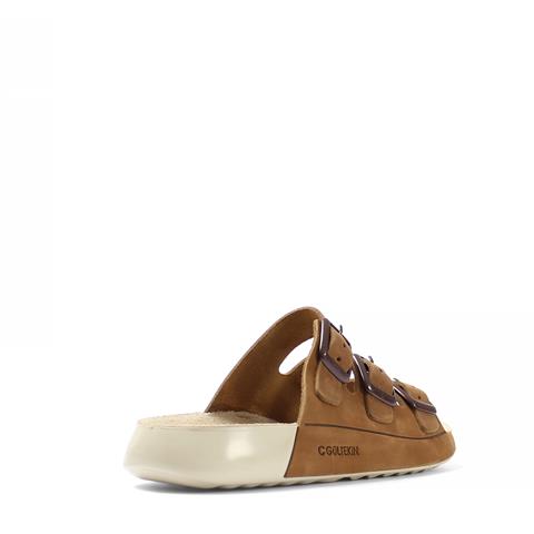 Kadın Taba Üç Tokalı Rahat Nubuk Deri Terlik