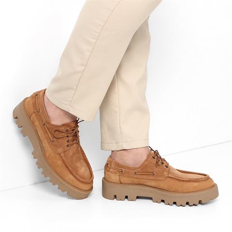 Erkek Taba Bağcıklı Kalın Tabanlı Süet Deri Günlük Ayakkabı