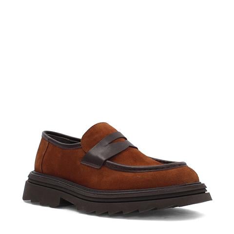 Erkek Taba Kalın Tabanlı Süet Deri Loafer