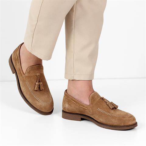 Erkek Taba Püsküllü Süet Deri Loafer