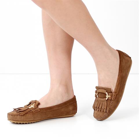 Kadın Taba Püsküllü Süet Deri Babet