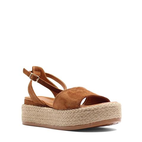 Kadın Taba Hasır Tabanlı Süet Deri Sandalet