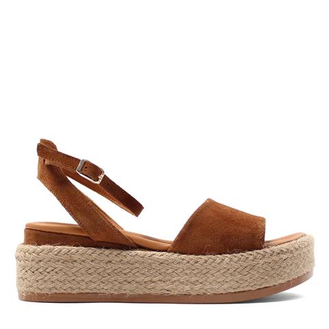 Kadın Taba Hasır Tabanlı Süet Deri Sandalet