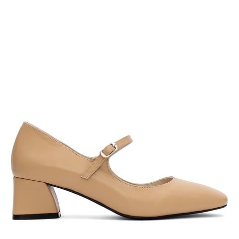 Kadın Ten İnce Bantlı  Deri Klasik Ayakkabı