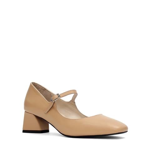 Kadın Ten İnce Bantlı  Deri Klasik Ayakkabı
