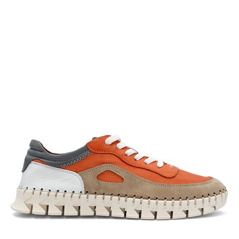 Kadın Turuncu Bağcıklı Dikiş Detaylı Süet Deri Sneaker