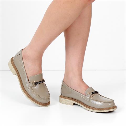 Kadın Vizon Tokalı Rugan Deri Loafer