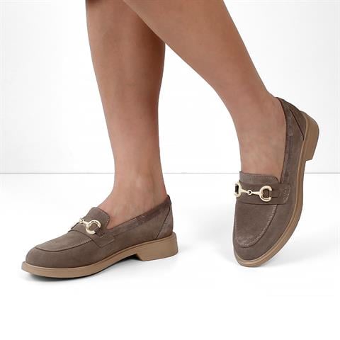 Kadın Vizon Tokalı Süet Deri Loafer