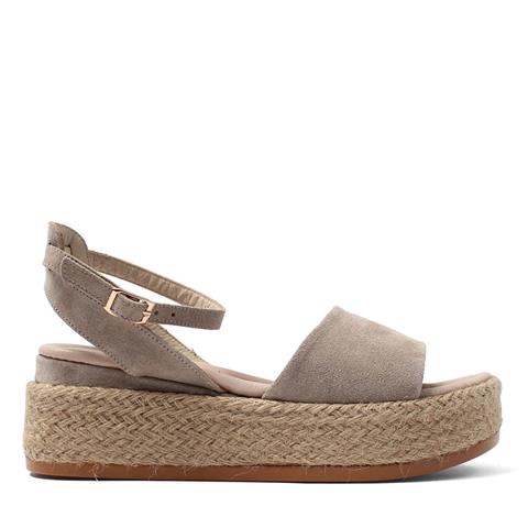 Kadın Vizon Hasır Tabanlı Süet Deri Sandalet