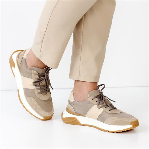 Erkek Vizon Bağcıklı Kalın Tabanlı Süet Deri Sneaker