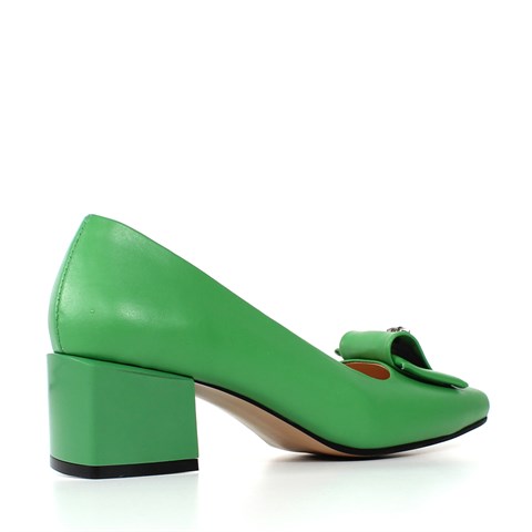Kadın Yeşil Tokalı Topuklu Deri Klasik Ayakkabı