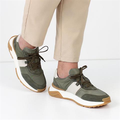 Erkek Yeşil Bağcıklı Kalın Tabanlı Süet Deri Sneaker