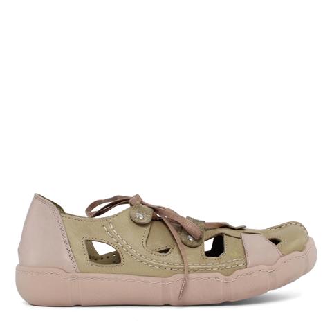 Kadın Yeşil Bağcıklı Deri Ayakkabı